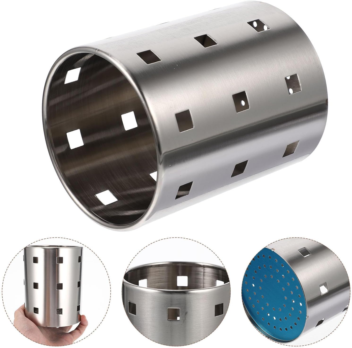Stainless Steel Chopstick Holder for Kitchen Counter, Silver Utensil Crock