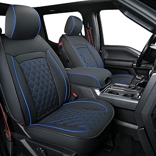 LUCKYMAN CLUB F150 Faux Leather Seat Covers S07-Q2, Fit for 2015-2023 F150 SuperCrew and 2017-2023 F250 F350 F450 Super Duty Crew Cab Pickup Trucks(2015-2023 Full Set, Black&Blue)