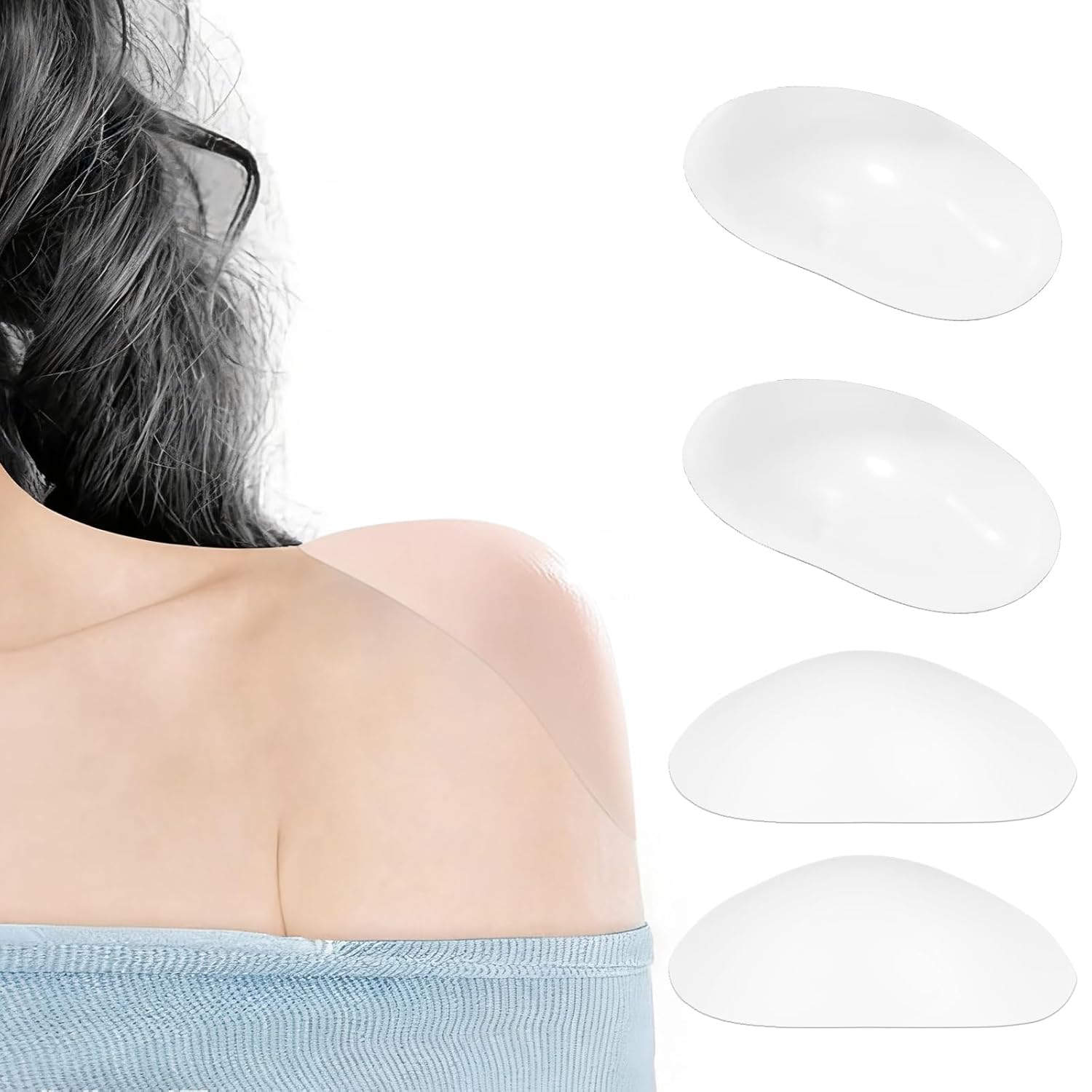 Shoulder Pads for Women, 2 Pair Silicone Shoulder Enhancer Push-up Pads for Boost Comfort and Posture - Invisible Breathable Anti-Slip Enhancer for Dress & T-Shirt & Sweater, Transparent