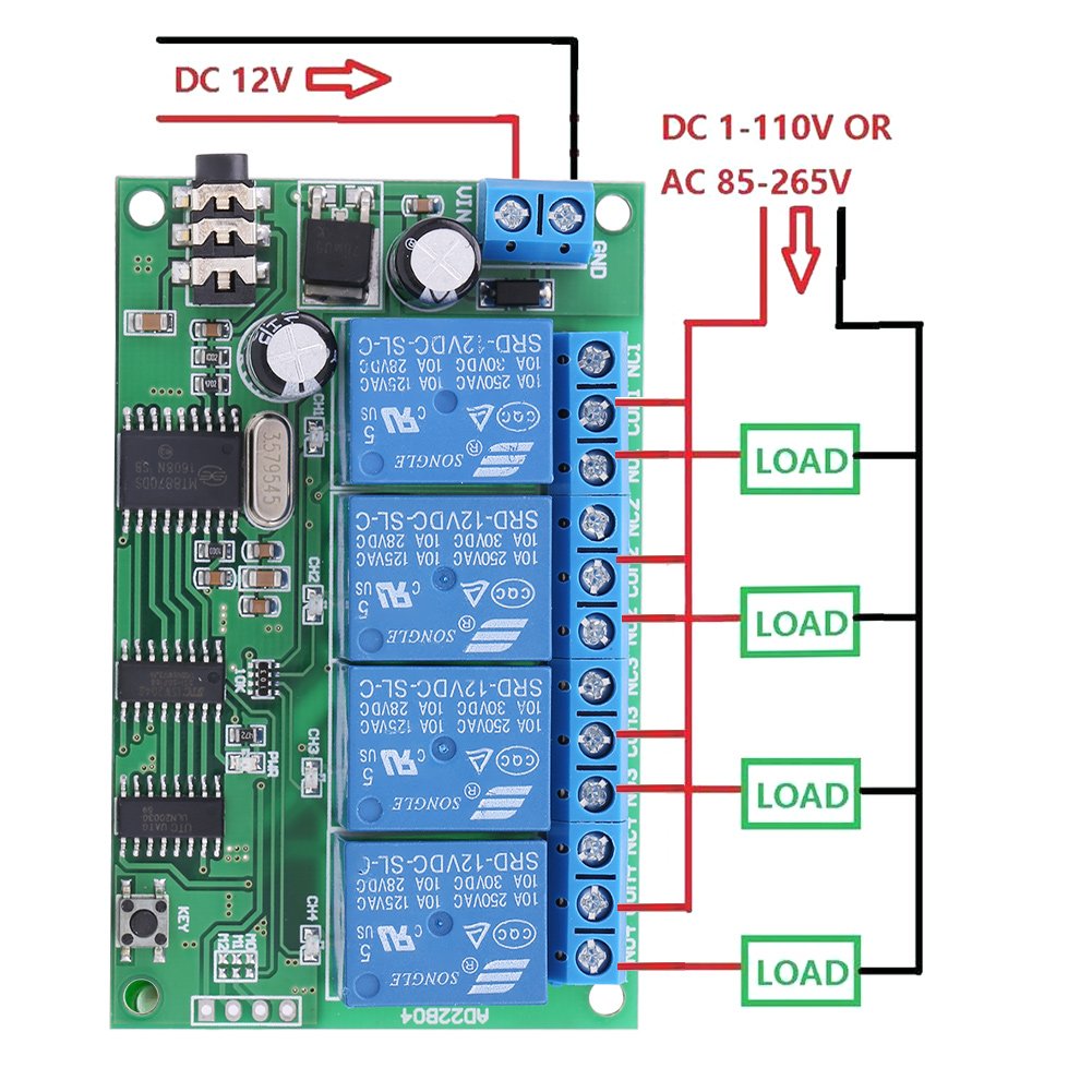 AD22B04 4 Channel 12V Modulo Relay DTMF Tono Signal Decoder Relay Phone Telecomando PLC