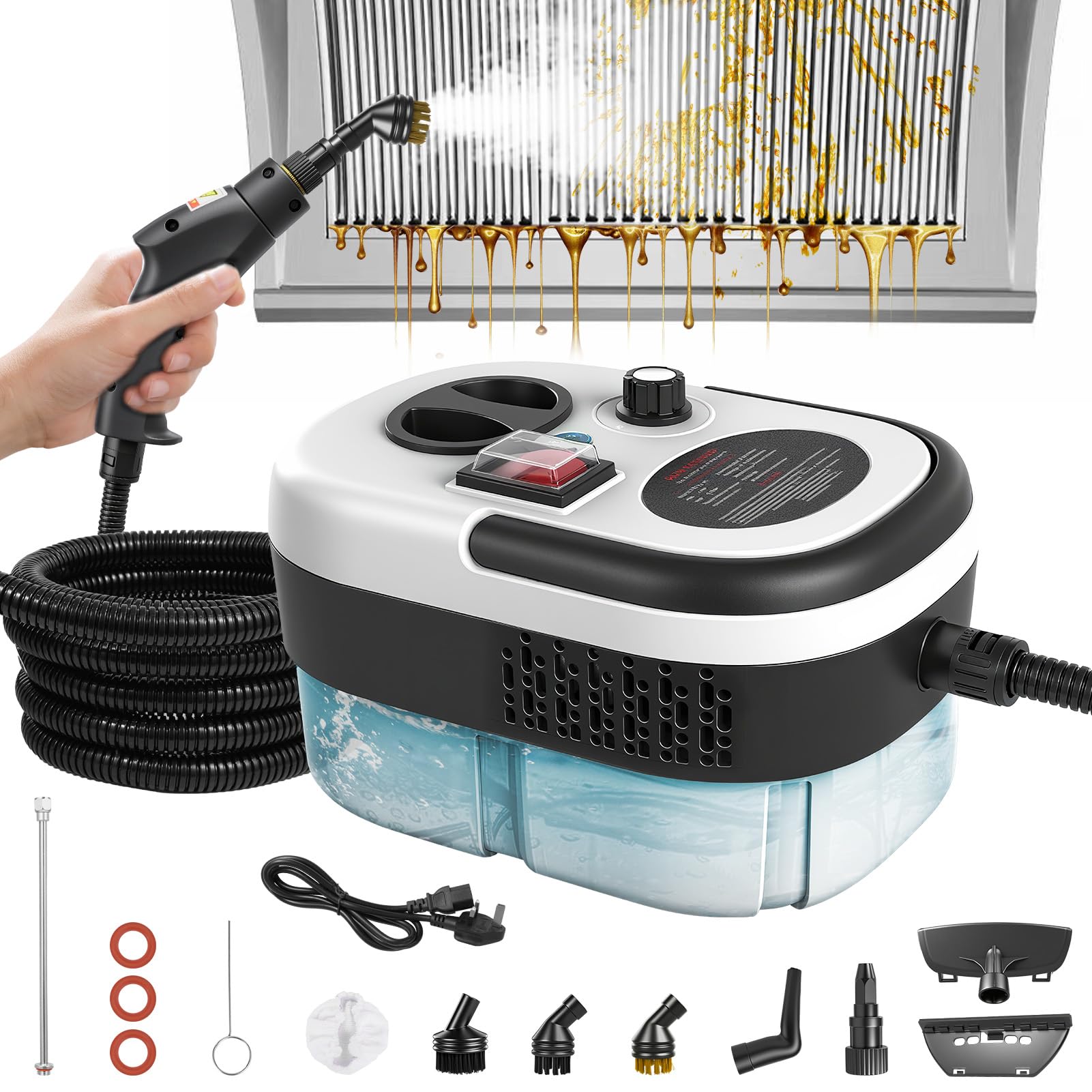 Steam Cleaner 2500W, 6 Level Adjustable Pressurized Handheld Steam Cleaner for Home, 10s Heat-Up Handheld Steamer for Cleaning, 1.2L Tank Portable Steam Cleaner Handheld for Car/Grout/Tile/Couch/Floor