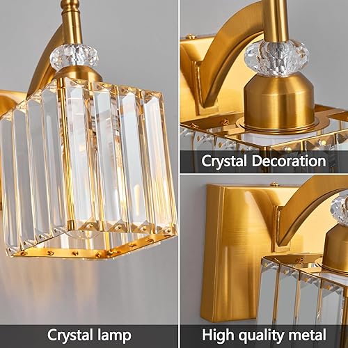 Miniatura 5 de Juego de dos apliques de pared modernos dorados para interiores, lámpara de pared de cristal, luz de pared montada en la pared, aplique de pared