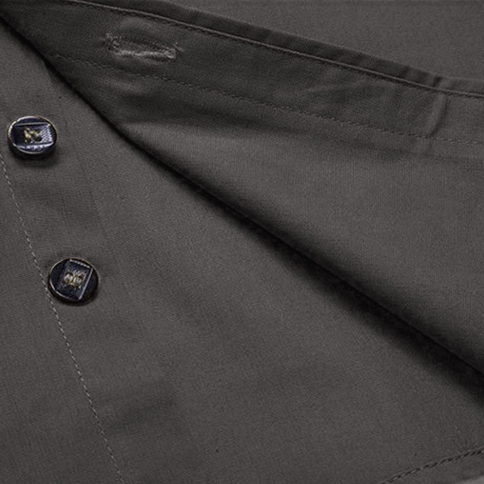 Men's Long Sleeve Button Down Shirts Turn-Down Collar Slim Fit Shirt Stylish Business Tactical Shirts with Pockets (Grey,Large)