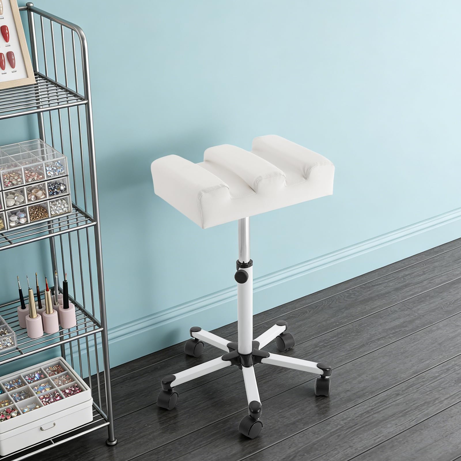 Sgabello per pedicure regolabile, poggiapiedi per manicure, pedicure con ruote, altezza regolabile 50-70 cm, per saloni di bellezza, ospedali, negozi di cura dei piedi, saloni, spa