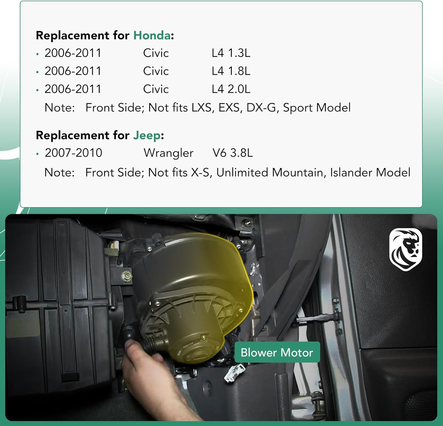 A/C Blower Motor Assembly for Honda Civic 2006-2011 Jeep Wrangler 2007-2010