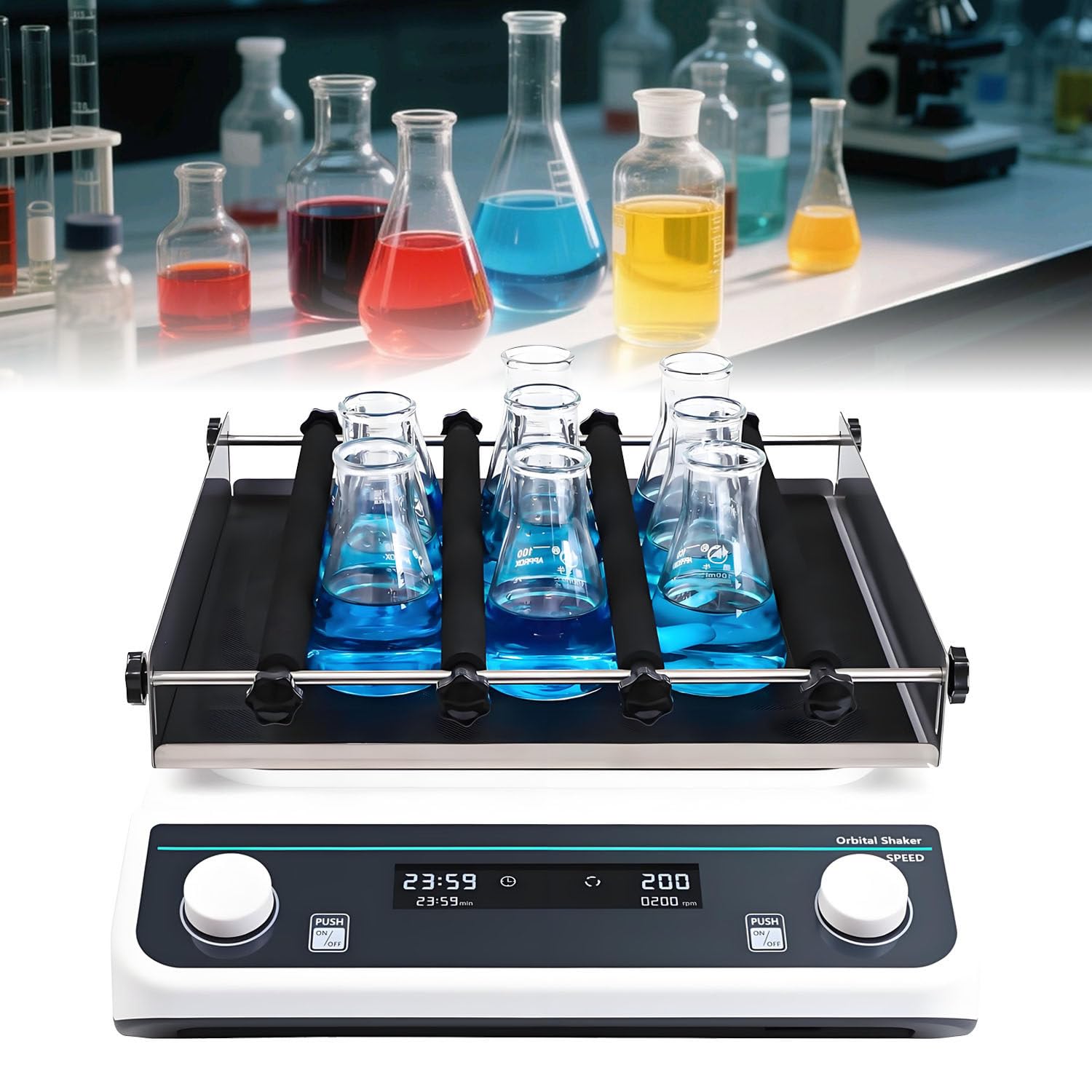 Agitador Orbital Digital de Laboratorio, Ajustable de 40 a 200 RPM, Modos temporizado y Continuo, agitador rotatorio Orbital Digital, para análisis químicos y biológicos. OS-40Max