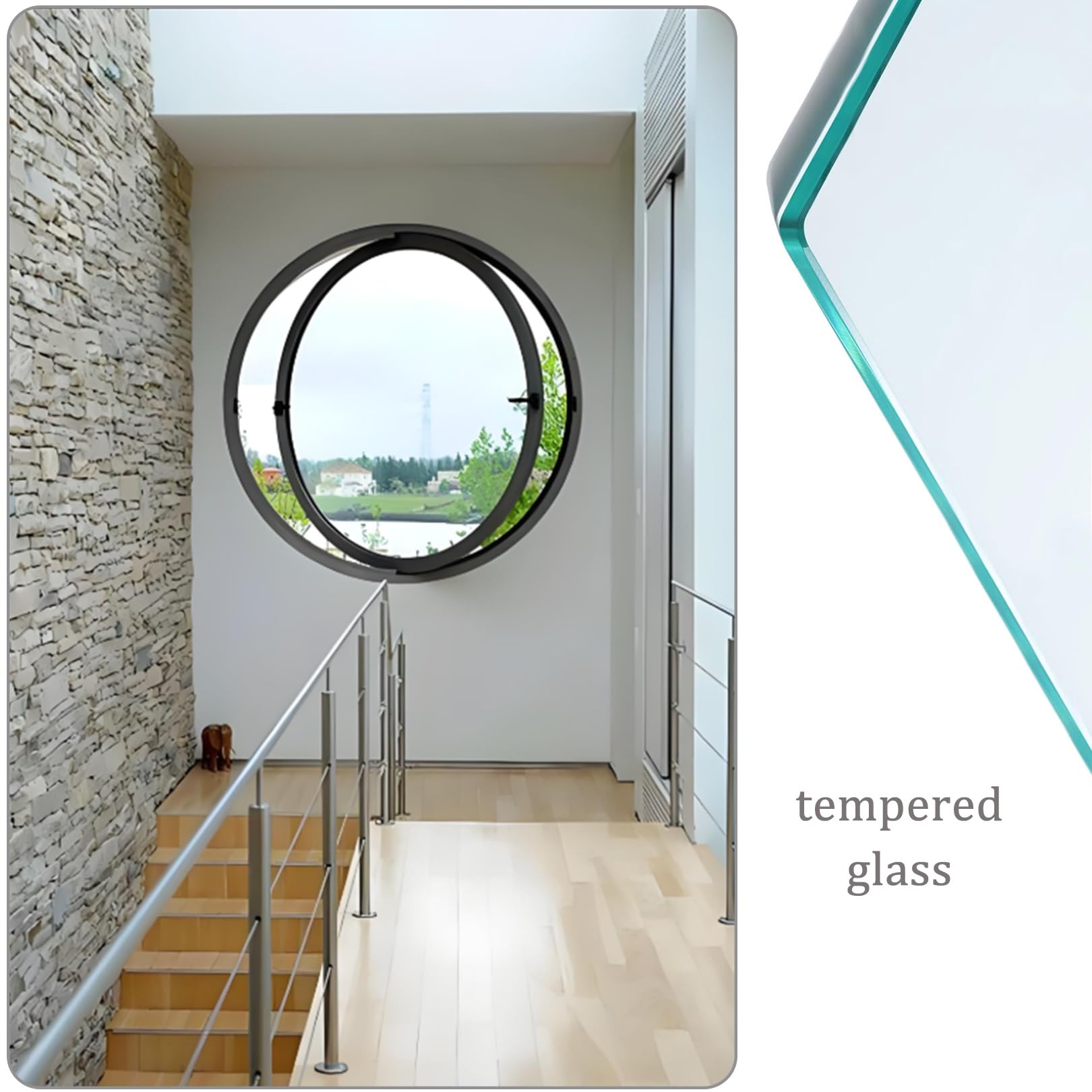 Rundfenster 360° drehbares rundes Fenster aus gehärtetem Glas Glasfenster Aluminiumlegierung(Wit,60cm/23.62in)