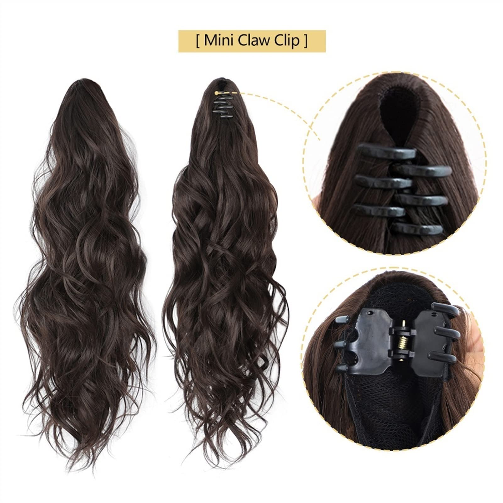 Cola de caballo Extensión de cola de caballo de pelo ondulado largo y rizado Clip de mandíbula de garra en postizos sintéticos for mujeres Cola de caballo ondulada sintética de 20 pulgadas for uso dia