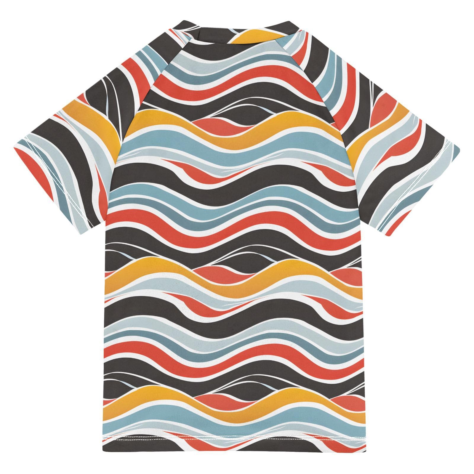 ALAZA Boys Rash Guard Swimming Shirt for Boys Short Sleeve Colorful Wavy Line UPF 50+ 5-6T