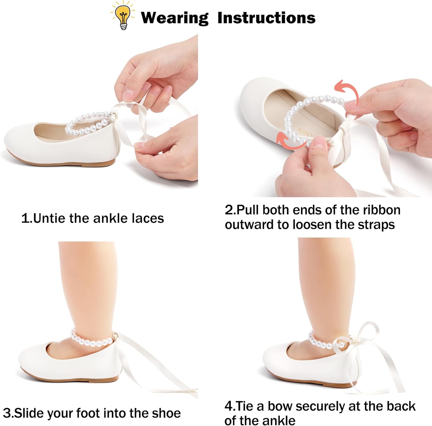 Toddler Flower Girl Dress Shoes - Little Girl Ballet Flats Pearl Strap for Wedding Party - Image 6