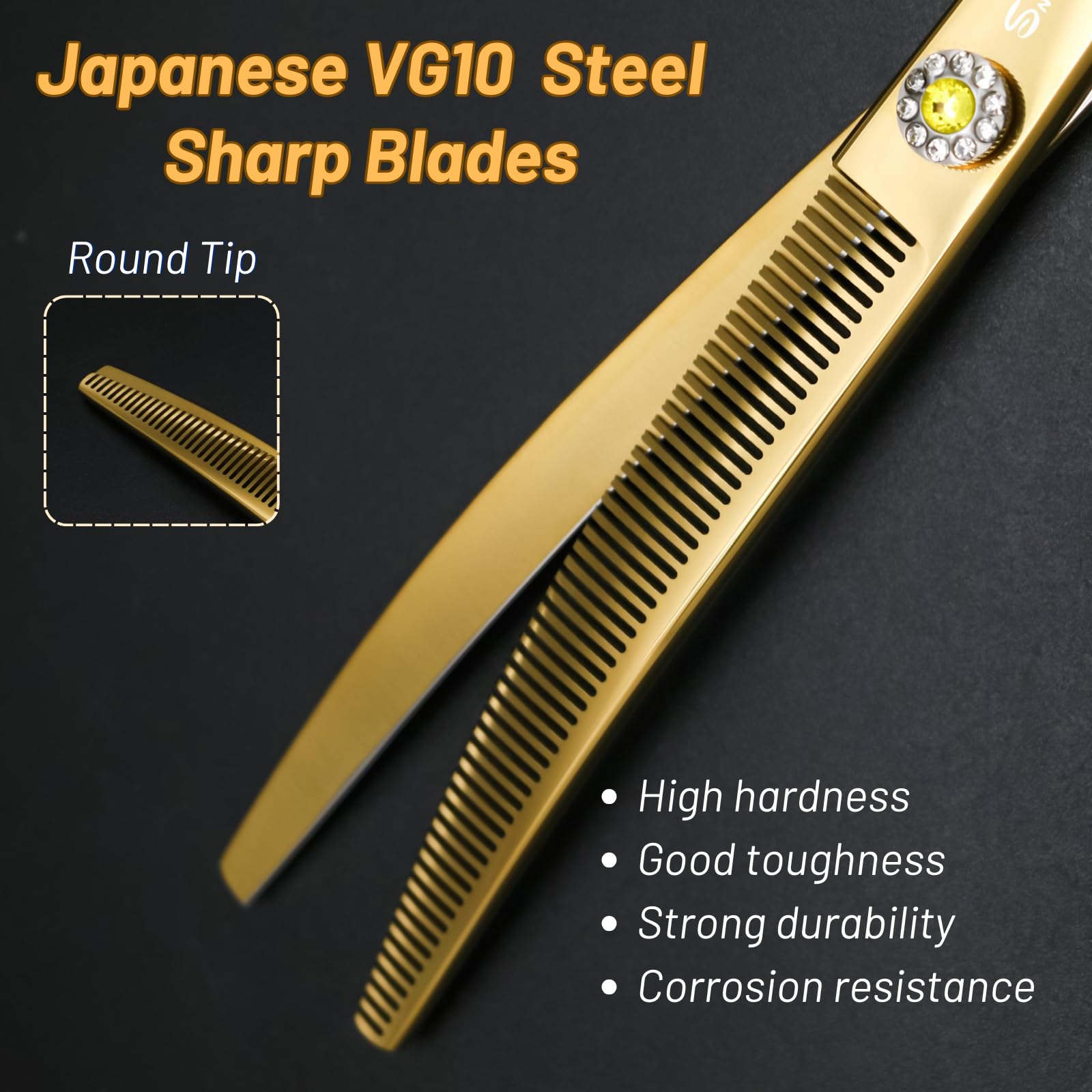 56 dents VG10 acier ciseaux de soins pour chiens, 25 degrés courbes, ciseaux ergonomiques de 7,5 pouces pour chiens et chats, ciseaux professionnels d'amincissement à 30% pour pet grooomer