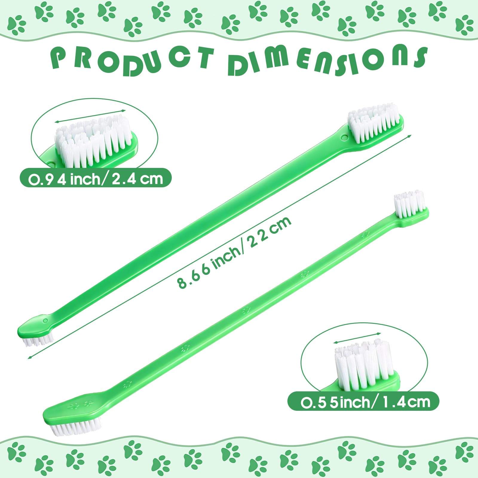 Gerrii 200 cepillos de dientes para perros, cepillo de dientes de doble cabeza para mascotas, mango largo, cerdas suaves, cepillo de dientes de mascotas para perros, gatos y la mayoría de mascotas