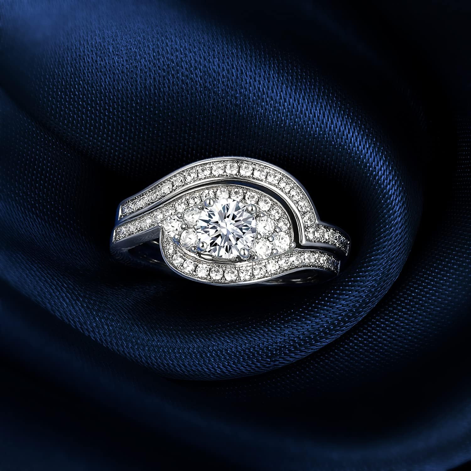 MDFUN Two-In-One Wedding Engagement Promise Eternity Ring for Women 18K White Gold Plated Cubic Zirconia Size 5-10 - Image 6