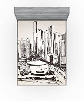 Vista 2 de Ambesonne Florida 2 Pack Fitted Sheet, Miami Cityscape Sketch, Bed Cover All-Round Elastic Deep Pockets 2 Pieces, Package Contains 2 Full
