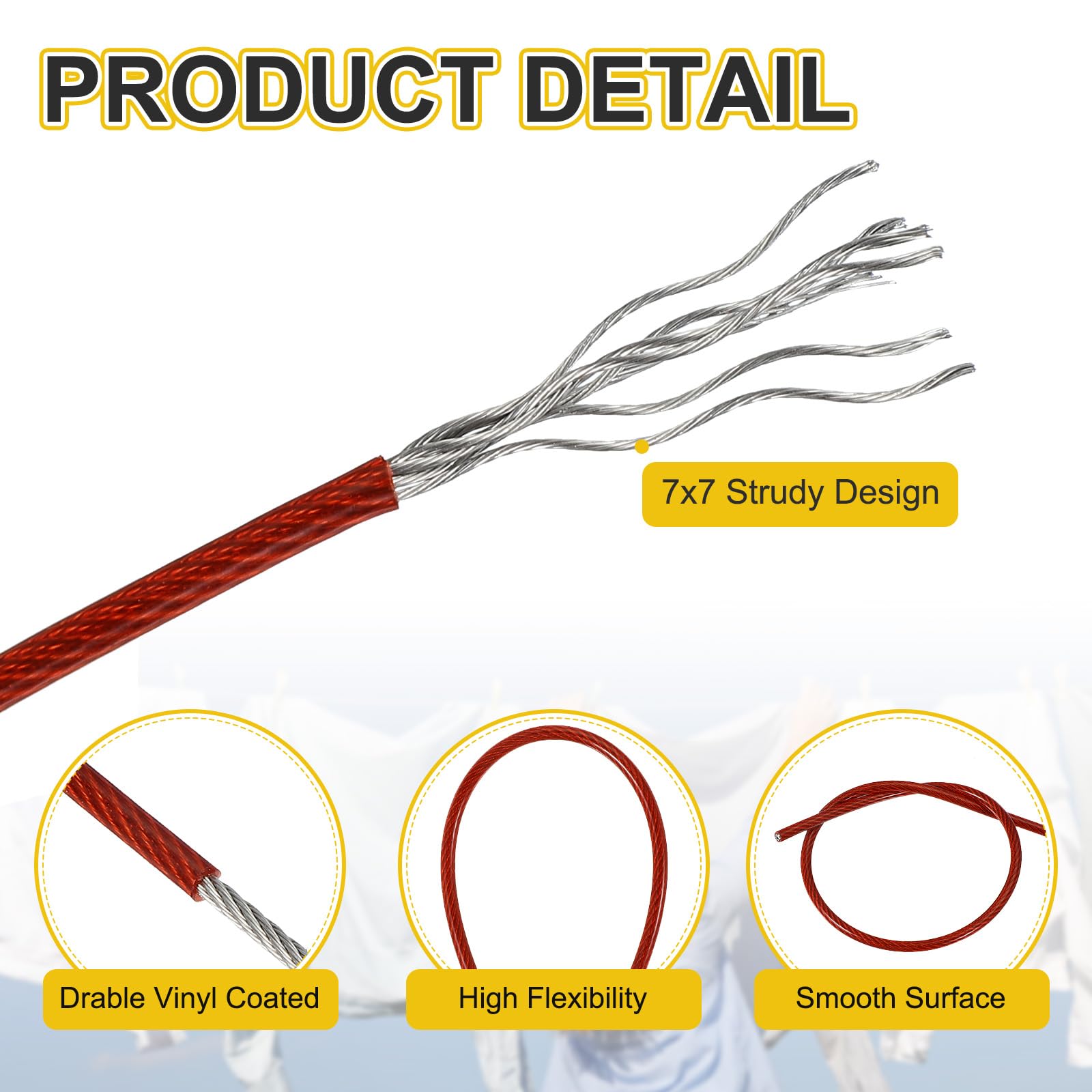 PATIKIL Cuerda de alambre de 1/8 pulgadas, cable de alambre de acero inoxidable 304 de 65.6 pies recubierto de vinilo con mangas de crimpado M3 para colgar luces, enrejado, rojo