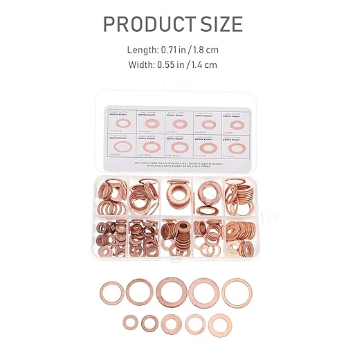 Miniatura 2 de AUTSUPPL 200pcs Copper Sealing Washer Flat Gasket Set Flat Copper Washers Assortment Kit with Storage Box for Industrial and Automotive Use