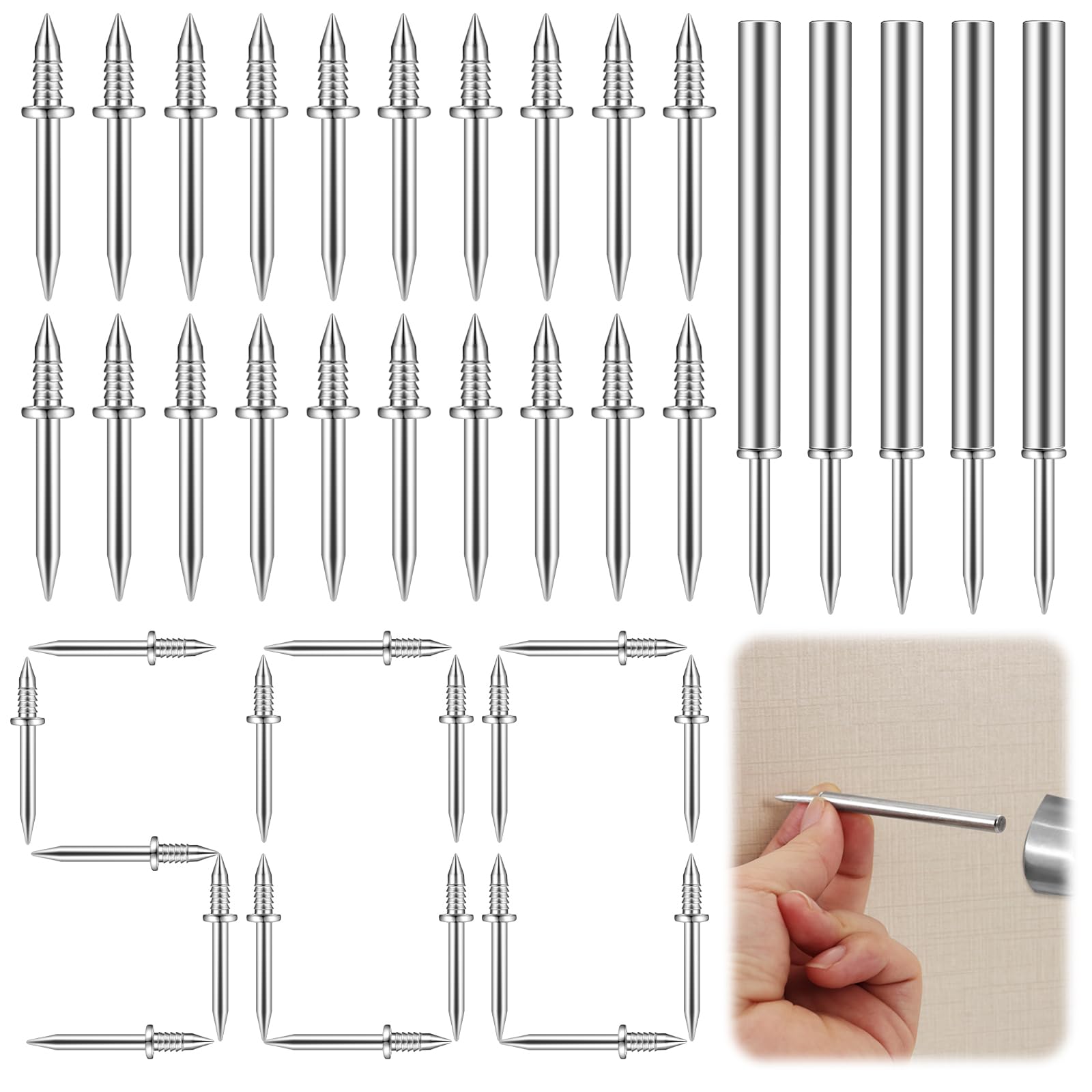 YFLeomry 500 Pcs Skirting Board Nails, Double Headed Nails with 5 Sleeve Tool, Double Ended Nail Anti-Rust Traceless, Invisible Security Screws for Home Improvement, Wood Furniture and DIY