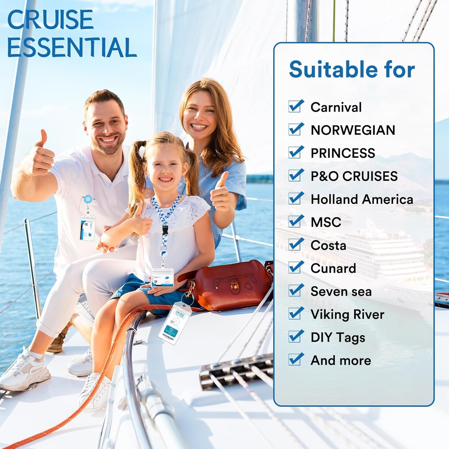 8 Pack Cruise Lanyards Set for Ship Cards, with Retractable Badge Reel Waterproof Luggage Tag Holders Id Card Holders, Sea-Themes Pattern for All Cruises Ticket Key Cards Luggage Tag - Image 3