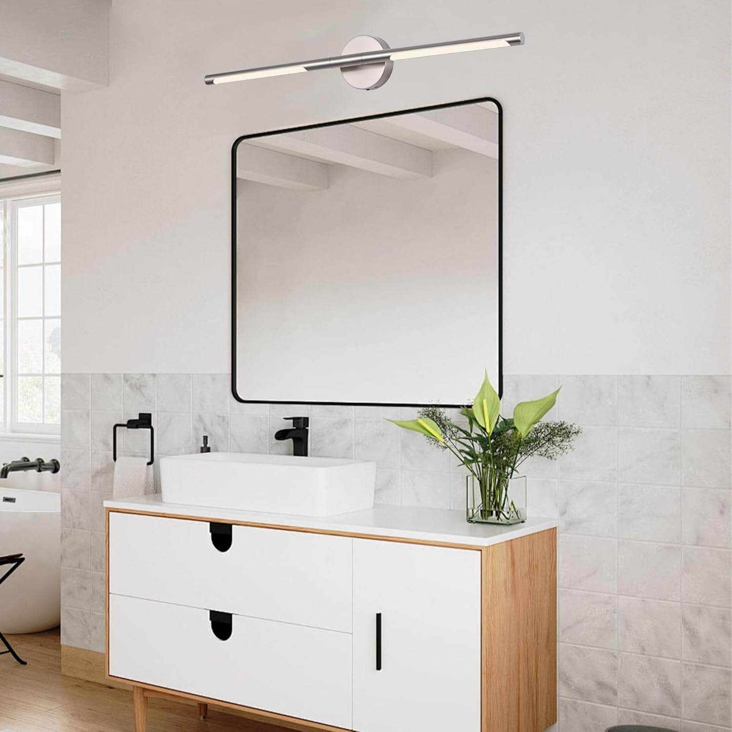 BONLICHT Brushed Nickel Vanity Light Fixtures Over Mirror 20W 350°Rotatable Modern LED Bathroom Light Fixture 5CCT Dimmable Bath Vanity Light 36 inch Wall Sconce Lighting for Workshop Dressing Table