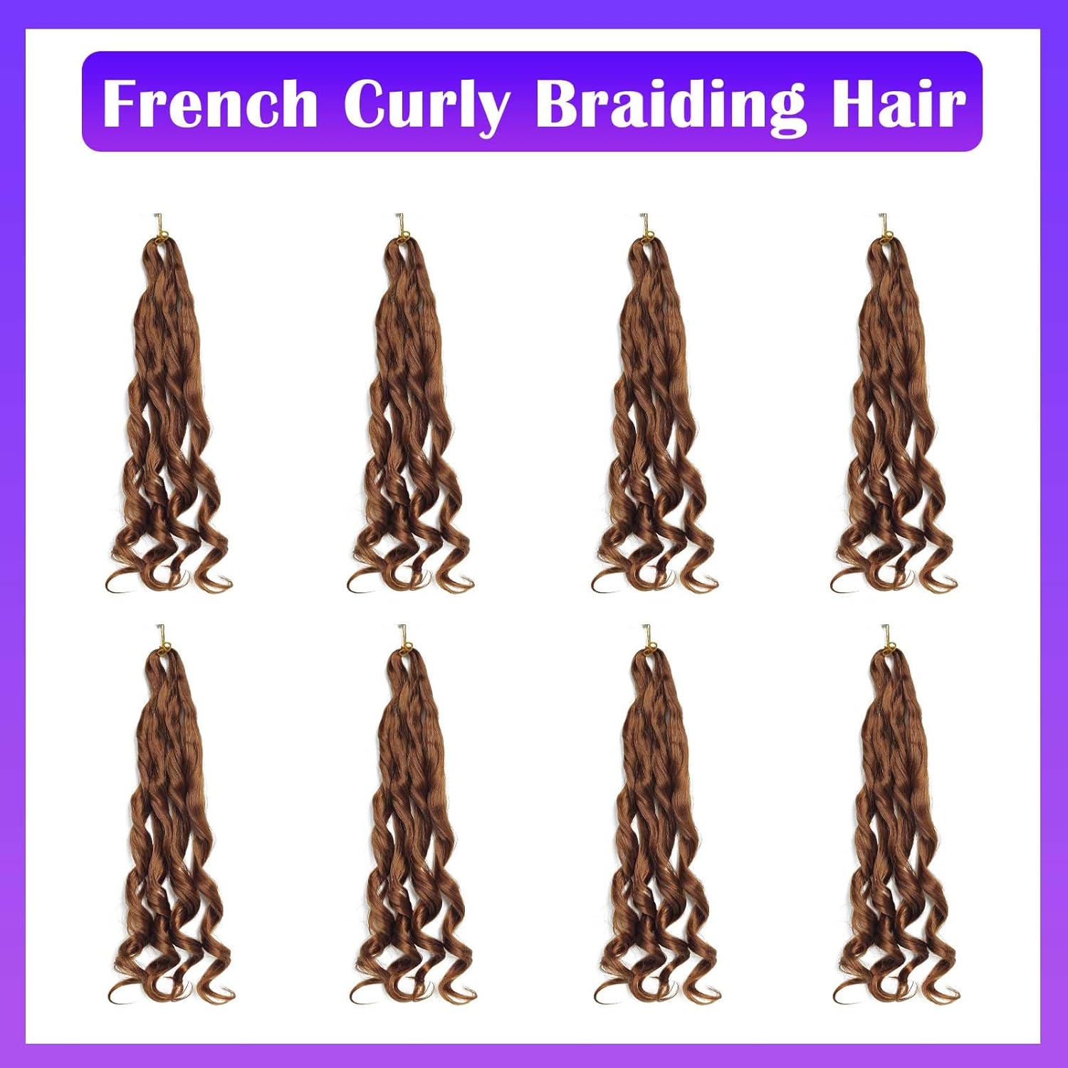 French Curly Braiding Hair 8 Packs Loose Wavy Braiding Hair Pre Stretched Bouncy Synthetic French Curl Braiding Hair Extensions for Women (30#, 24 Inch)