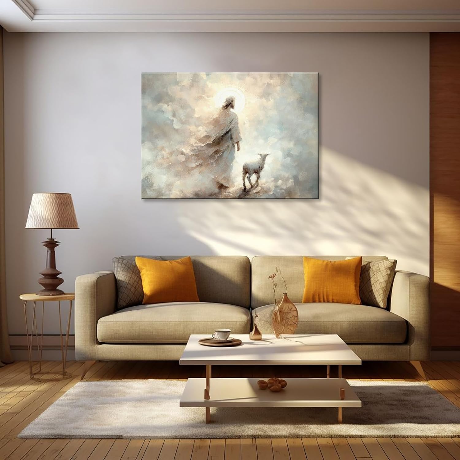 Yaasmolaa Jesus Wall Art Boho Jesus And Lamb Canvas Wall Art Scripture Wall Art Religious Wall Decor Christian Canvas Wall Art Prints Home Decor for Bathroom Living Room Kitchen Bedroom 36x24inch