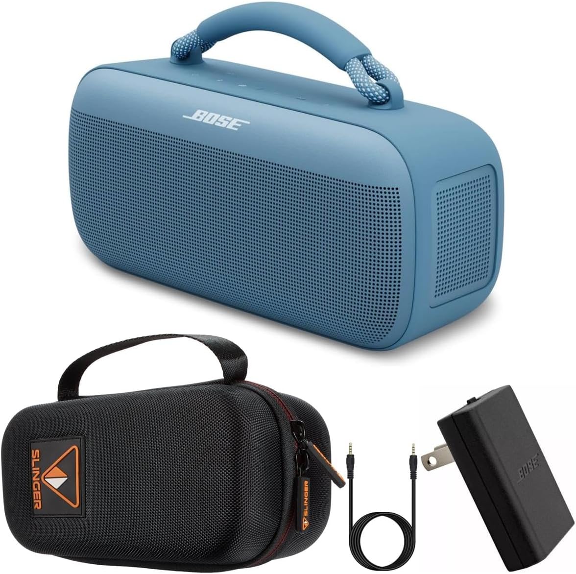 SoundLink Max Portable Speaker, Large Waterproof Bluetooth Speaker, Up to 20 Hours of Battery Life, USB-C, Built-in 3.5mm AUX Input, + Hard Shell Travel Case + AUX Cable (Blue Dusk)