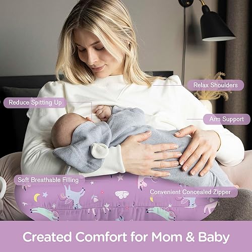 Vista 9 de Little Grape Land - Almohada de lactancia para bebés, de apoyo, alimentación con biberón, tiempo boca abajo, con funda lavable a máquina y relleno