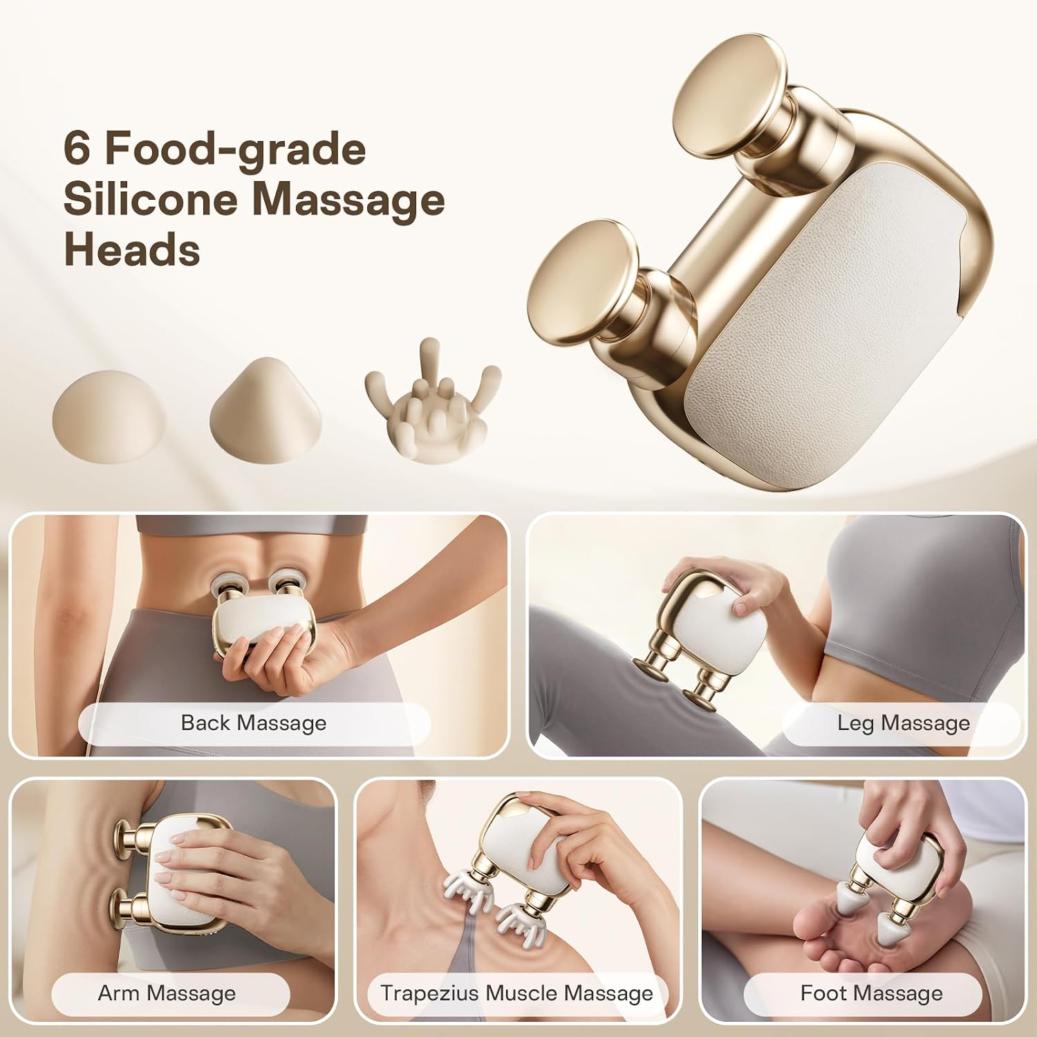 VTT Mini Massage Gun, Dual-Head Deep Tissue Muscle Massager, Low Noise Brushless Motor Handheld Percussion Massager, 3 Speed & 6 Heads, Lightweight Portable for Pain Relief, Gift for Home Travel Gym