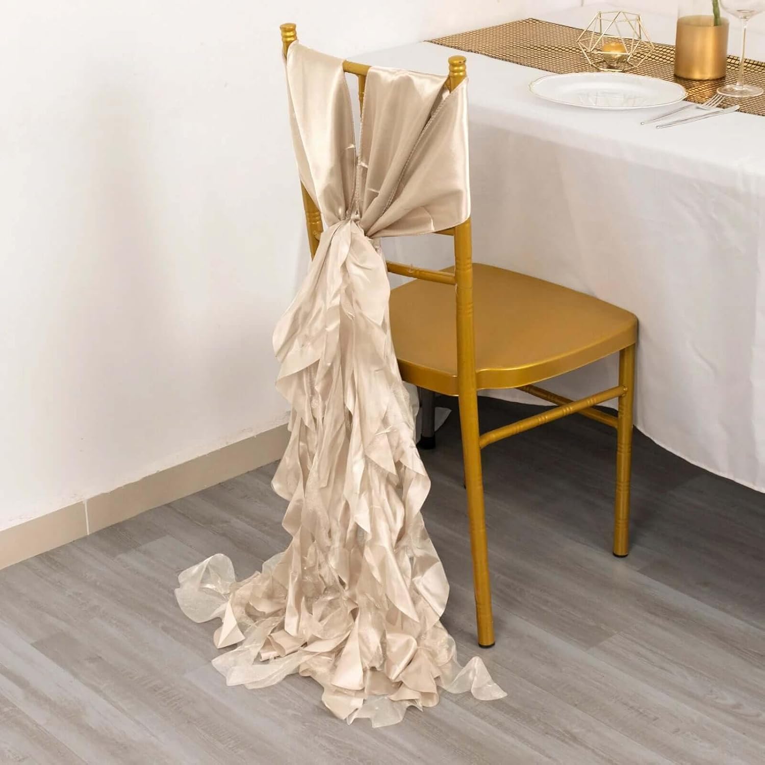 Efavormart 5 Pack Beige Curly Willow Chiffon Satin Chair Sashes