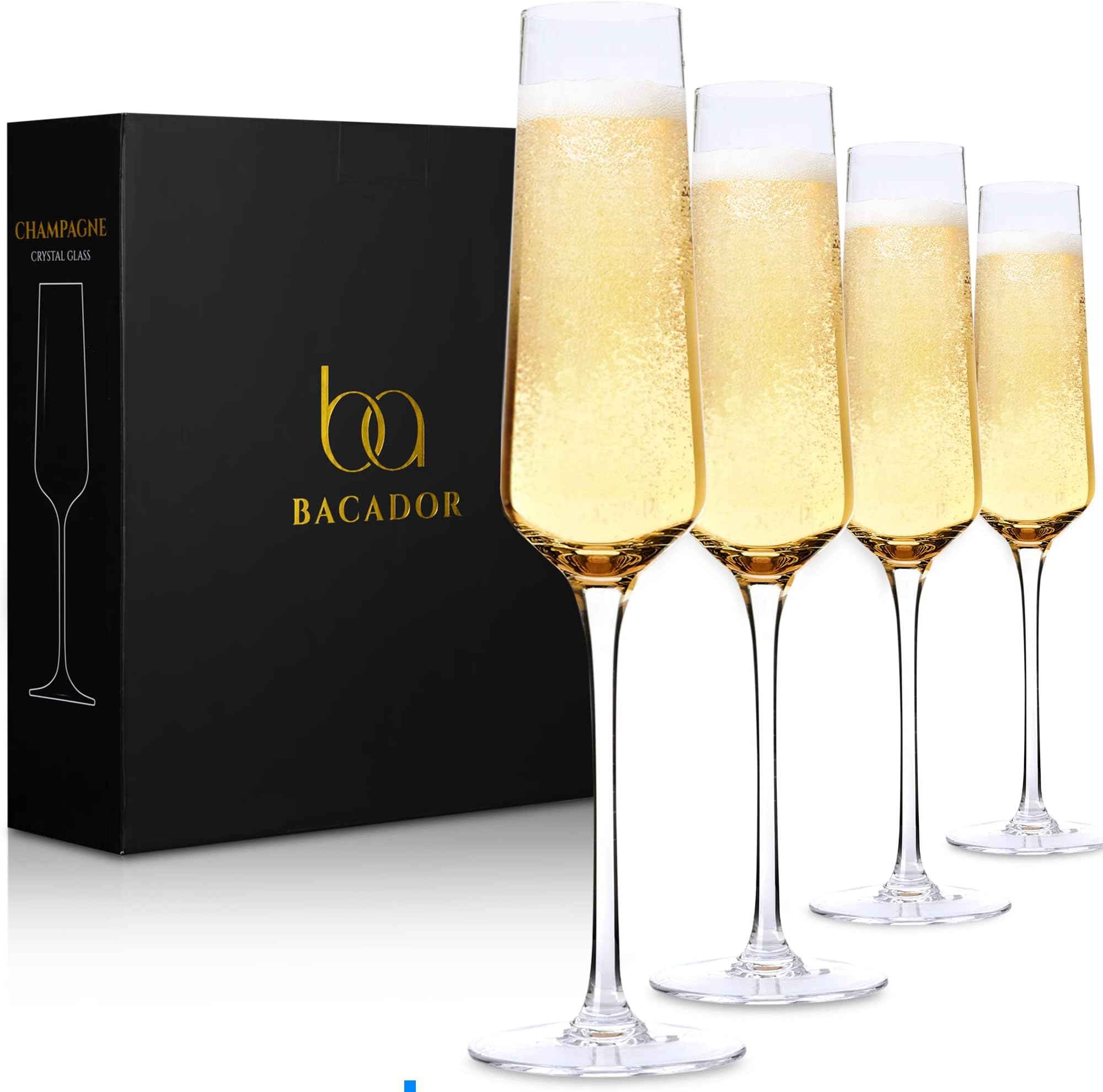 Crystal Champagne Flutes set of 4 - Elegant Lead-Free Crystal Champagne Glasses - Stunning Gift for Wedding, Birthday and Anniversary - Premium Mimosa and Sparkling Wine Stemware - 6.7 oz