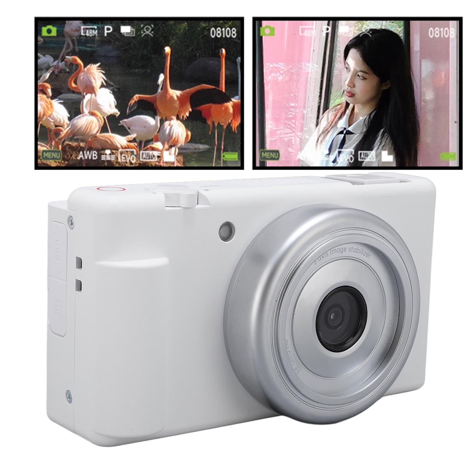 Fotocamera digitale 5K per fotografia, fotocamera digitale compatta con sensore da 80 MP e schermo flip da 2,8 pollici, piccola fotocamera stabilizzata giroscopio a 5 assi per principianti