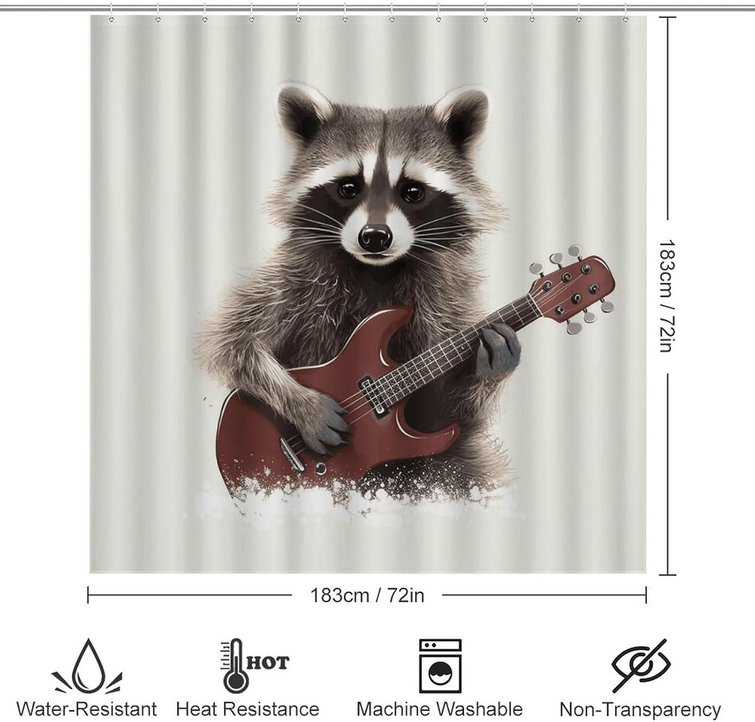 Funny Raccoon Shower Curtains Set 4 Piece with Non-Slip Rugs, Toilet Lid Cover and Bath Mat Soft Bathroom Carpet Waterproof Bathroom Curtain with 12 Hooks for Bathroom Decor