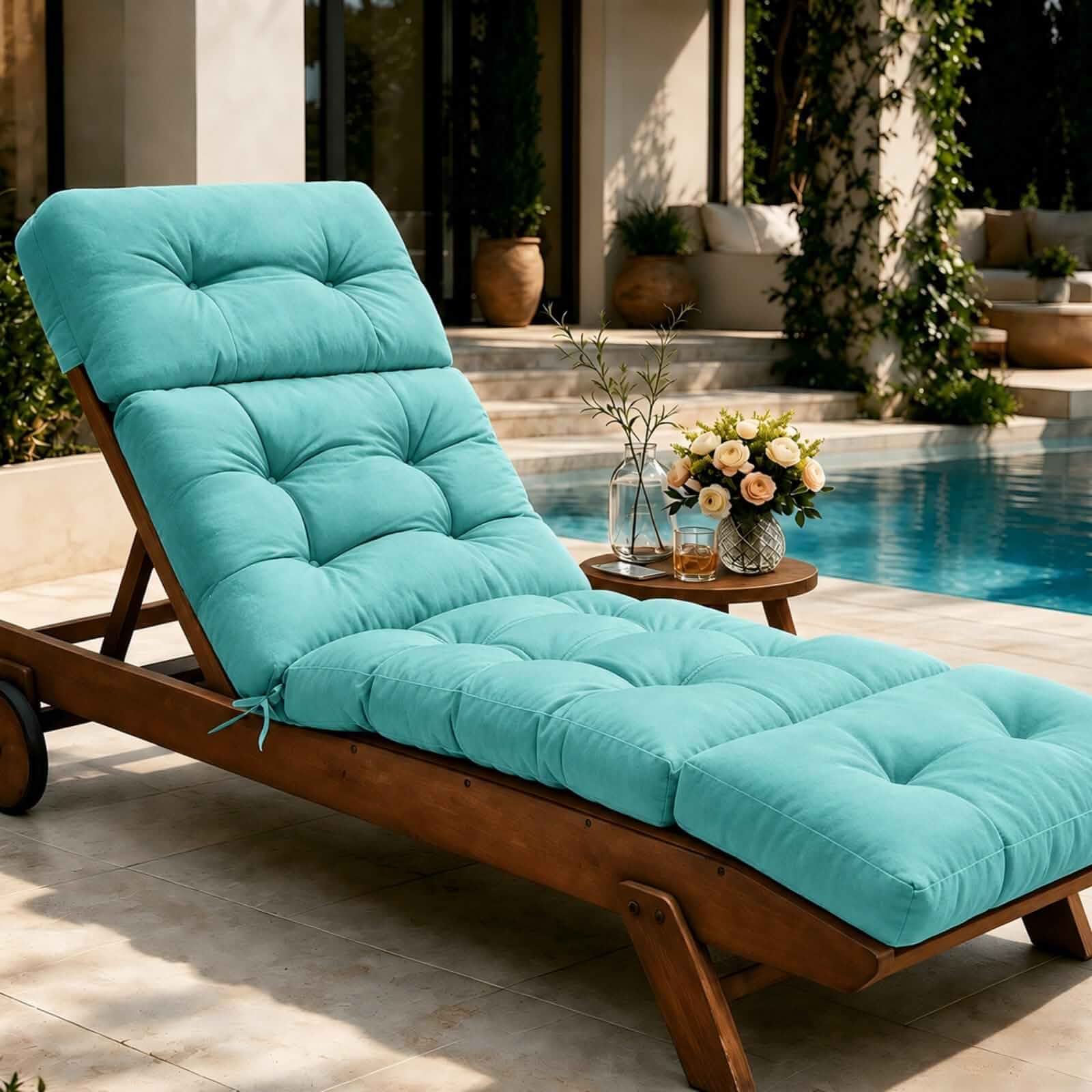 Outdoor Chaise Lounge Chair Cushions Waterproof 74.4 x 22 x 4.7 In, Teal Waterproof Oxford Fabric, Memory Foam Filling, Thickened Patio Pool Lounge Chair Cushions Replacement, Non-Slip, with Ties