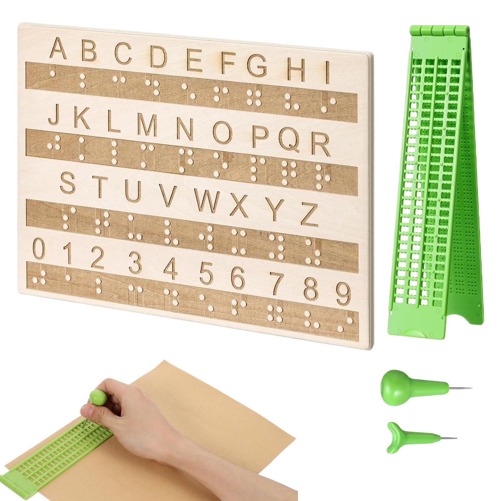 Kit de escritura en braille, herramienta de práctica de discapacidad visual de 4 líneas y 28 celdas, kit de aprendizaje en braille ciego, para niños, adolescentes, personas ciegas, estudiantes