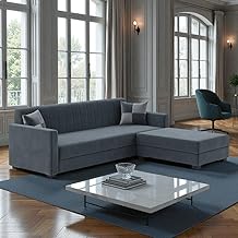 FURNY Korelon 3 Seater Fabric Modular Sofa Set with Ottoman (Dark Grey) | Premium Velvet Fabric | Durable Comfort | Ideal for Living Room