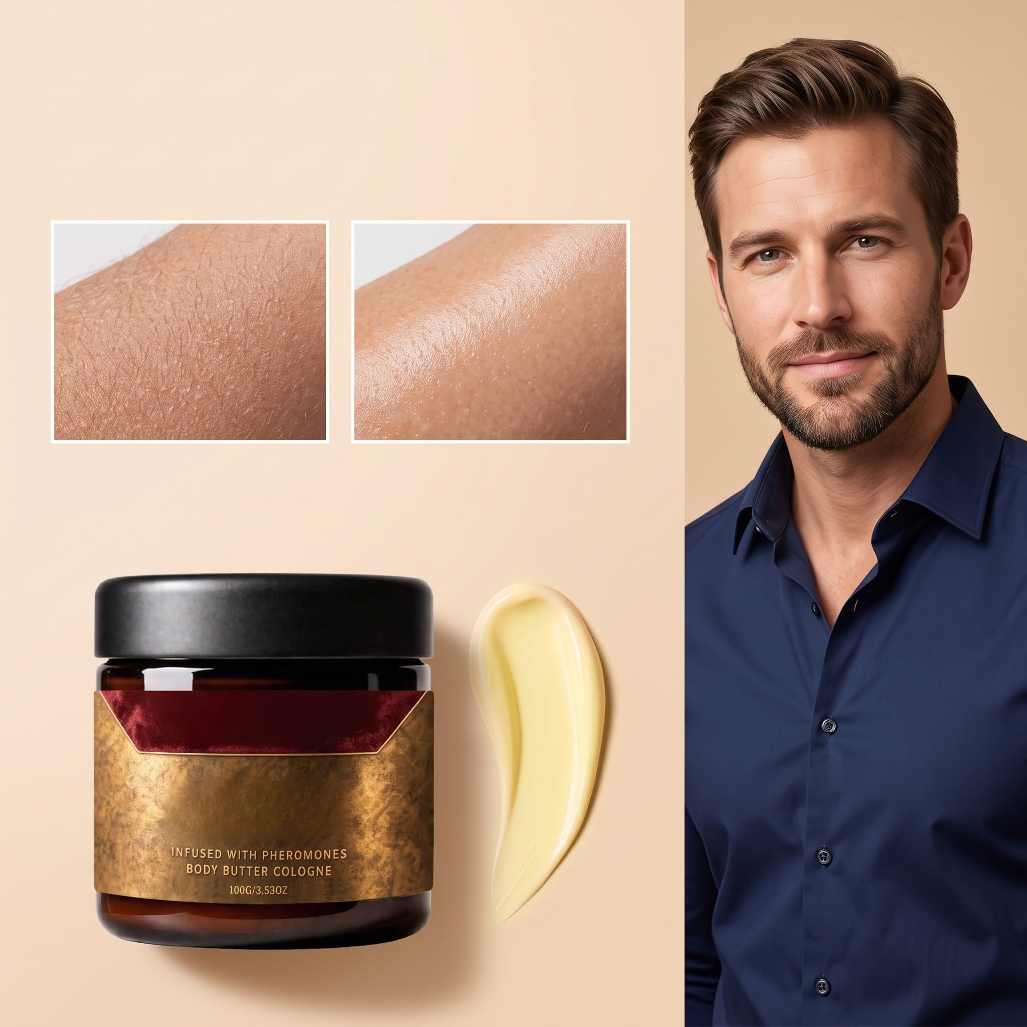 Körperbutter Mit Herren-Kölnisch Wasser Duft, Mit Pheromonen, Angereichert Mit Shea Und Kakao, Luxus Feuchtigkeitsspendende Körpercreme Für Männer (6 PCS)