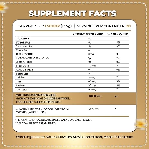 Miniatura 2 de ORGANICS NATURE Polvo de péptidos de colágeno con sabor a caramelo de vainilla y musgo marino irlandés  Colágeno hidrolizado de origen natural con