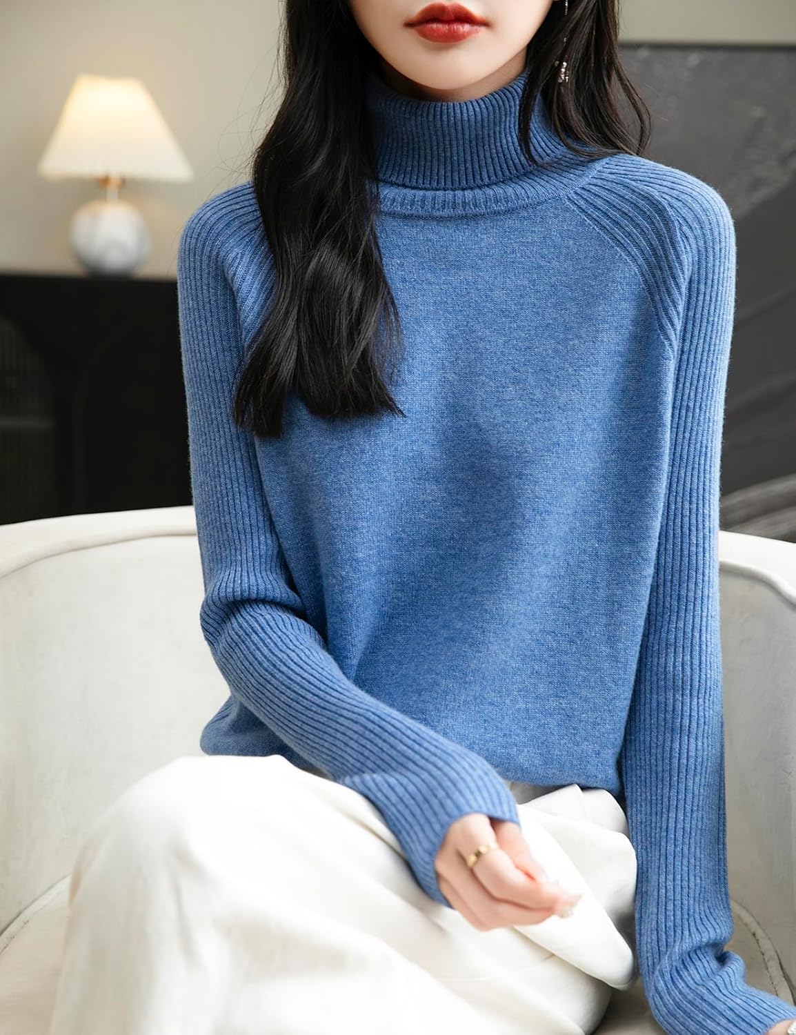 Chanyarn Women's Turtleneck 100% Merino Wool Sweater 2025 Fall Winter Classic Warm Soft Raglan Long Sleeve Knit Sweater - Image 2