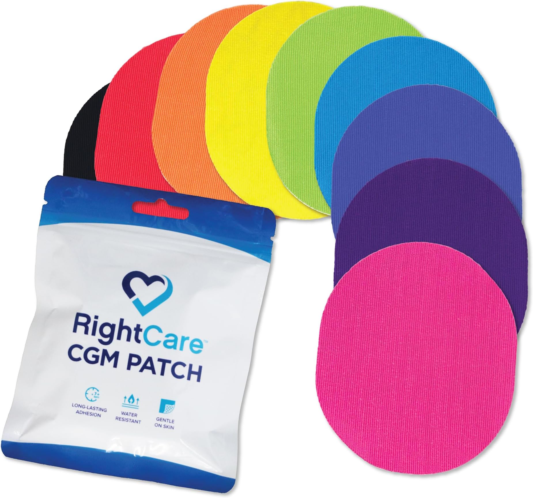 CGM Adhesive Universal Overpatches for Freestyle Libre 2 & Lingo, Dexcom, Guardian, Enlite, Waterproof, Non-Adhesive Center, Covered Oval Protective Patches, Multicolor Assortment, Bag of 25