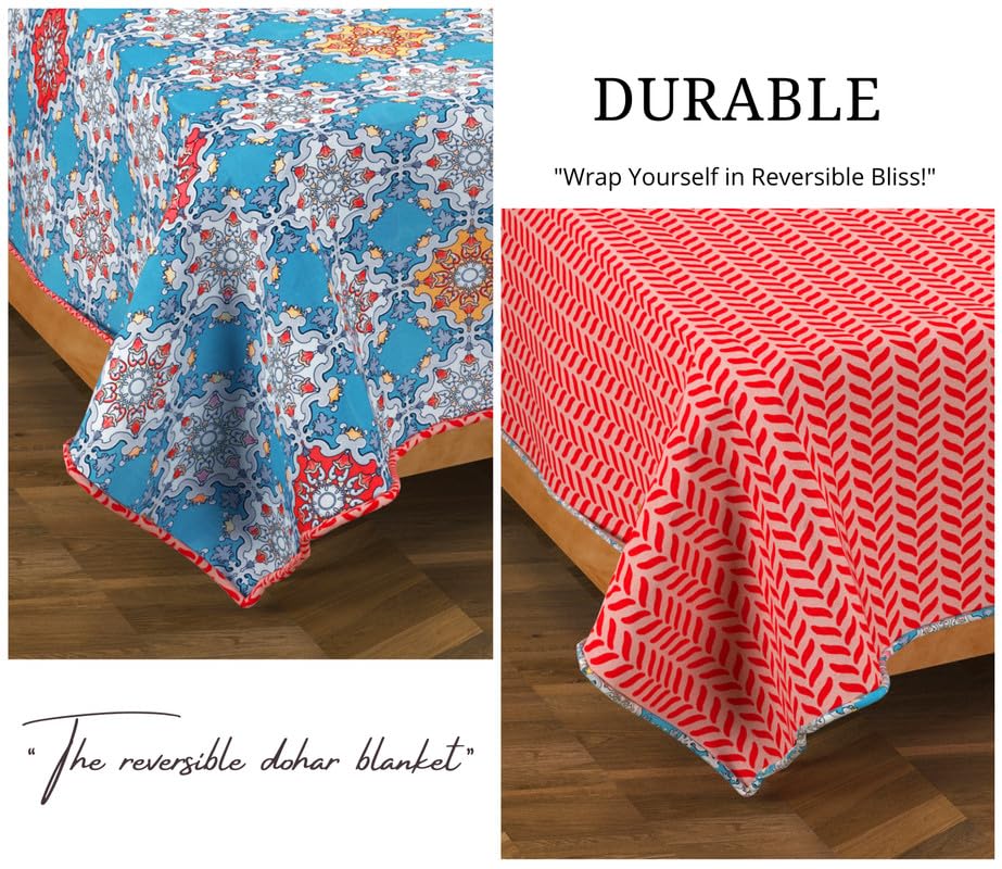 Image of VAS COLLECTIONS Pure Cotton 120 GSM Reversible Soft Lightweight Printed Single Bed Blanket /AC Dohar /Skin Friendly Dohar-152 x 225 cm - Pink & Blue