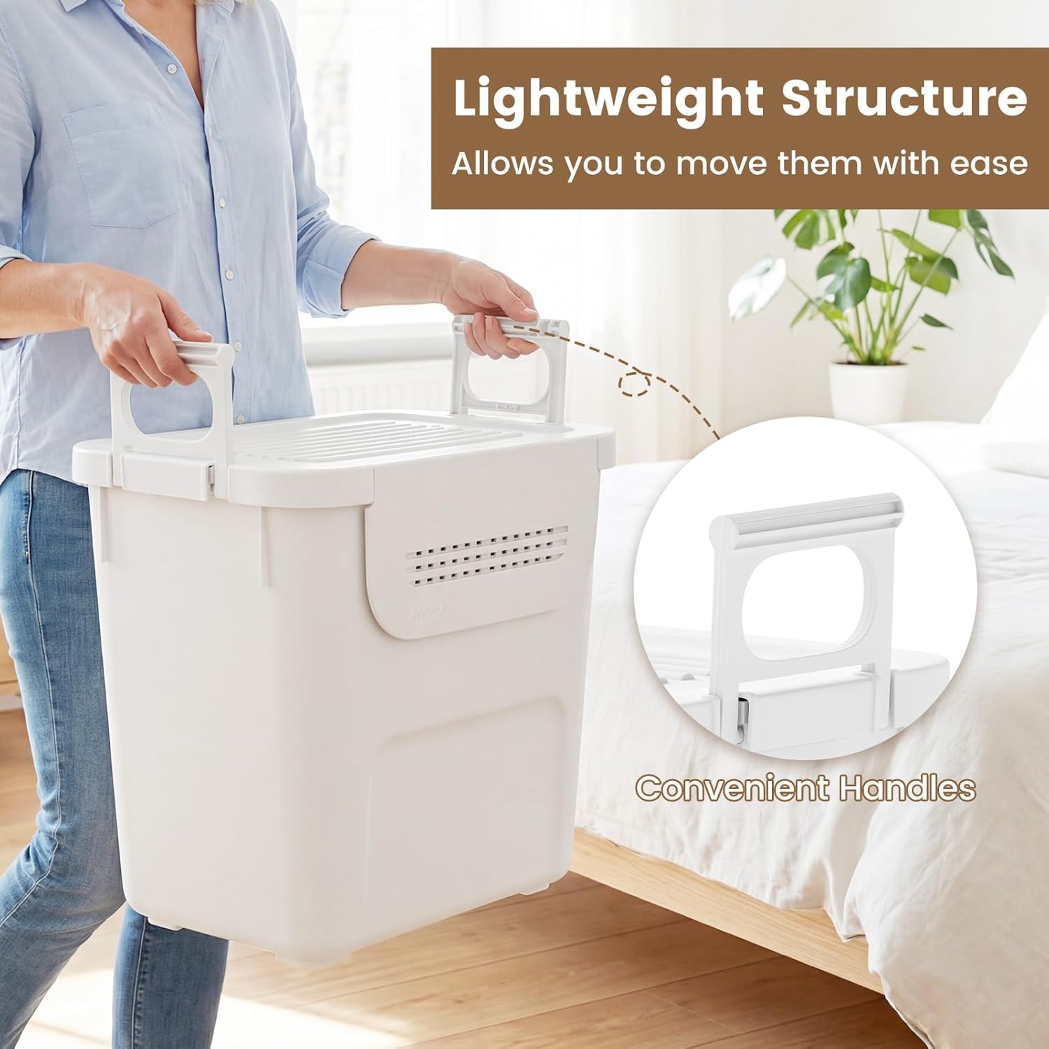 GOFLAME 3 Pack Plastic Storage Bins, 32QT Stackable Storage Containers with Removable Lids, Latching Handles and Ventilation Holes, Nestable Storage Boxes for Home Office Organization, White