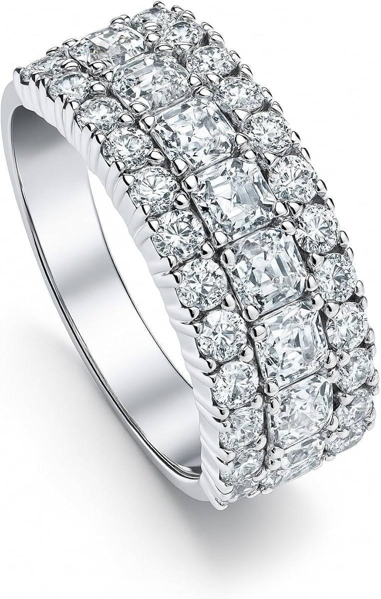 BERRICLE Sterling Silver CZ Half or Full Eternity Band Rings for Women, Stackable Cubic Zirconia Fashion Ring - Art Deco, Cluster, Statement, 5-Stone Designs