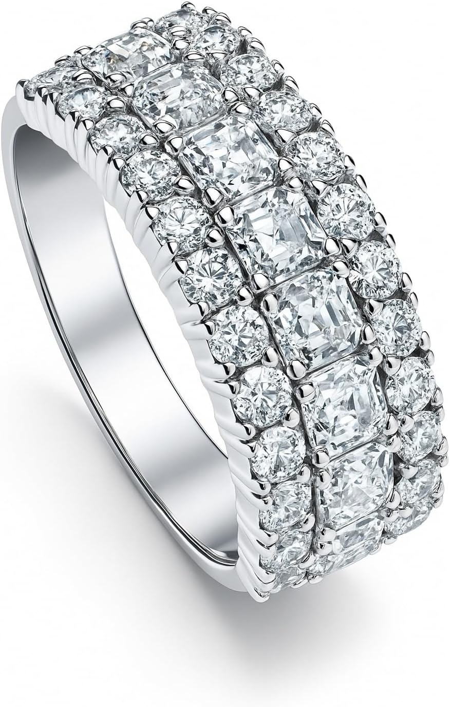 BERRICLE Sterling Silver CZ Half or Full Eternity Band Rings for Women, Stackable Cubic Zirconia Fashion Ring - Art Deco, Cluster, Statement, 5-Stone Designs