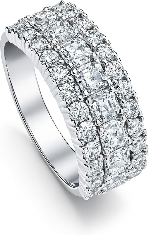 BERRICLE Sterling Silver CZ Half or Full Eternity Band Rings for Women, Stackable Cubic Zirconia Fashion Ring - Art Deco, Cluster, Statement, 5-Stone Designs