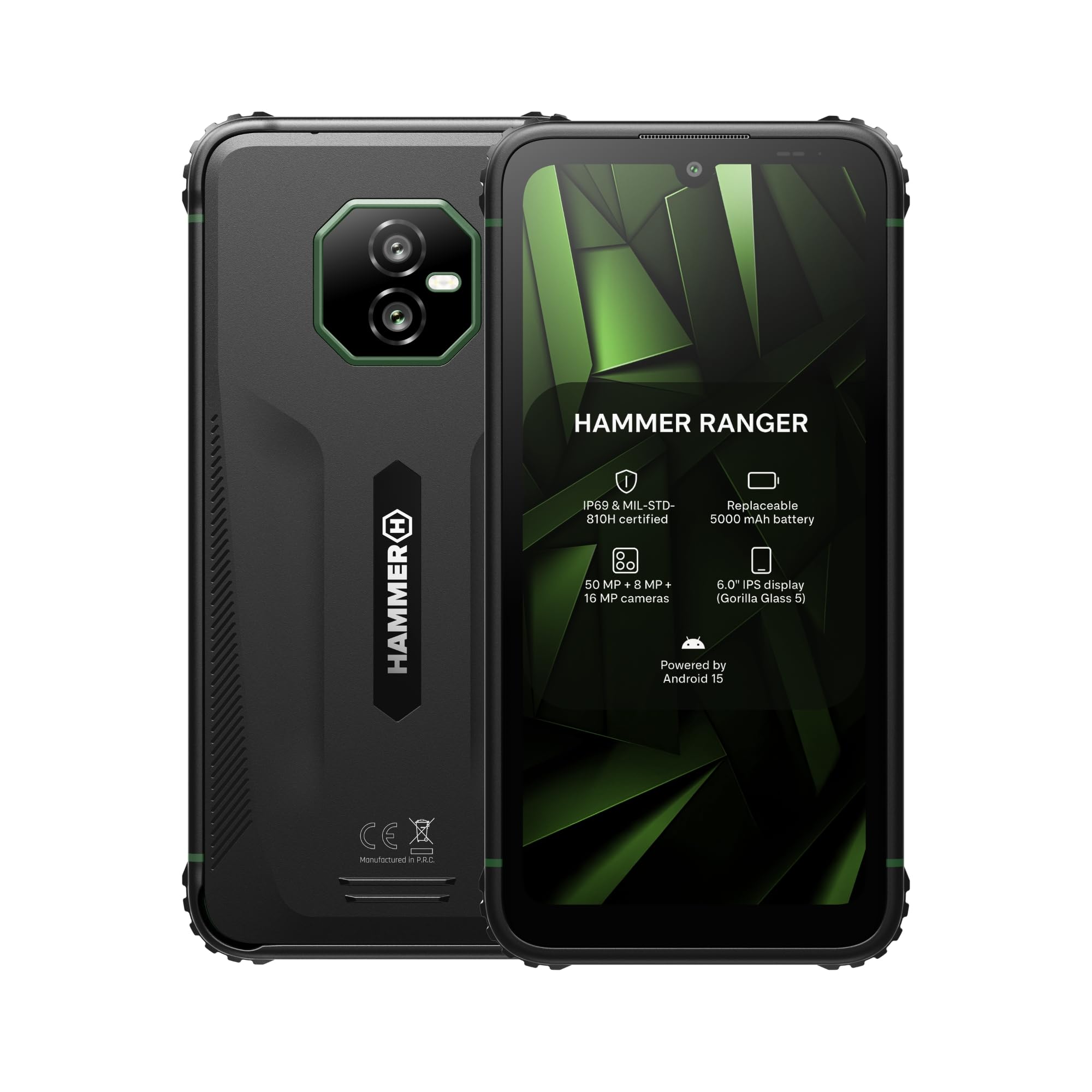 Hammer H Ranger Outdoor Cellulare, Smartphone, 4G LTE, 6/​128 GB, 5000 mAh, Display da 6 pollici, 50 MP, Ultrawide, IP69, Gorilla Glass 5, NFC, Biometria, Jack da 3,​5 mm, Dual SIM, eSIM
