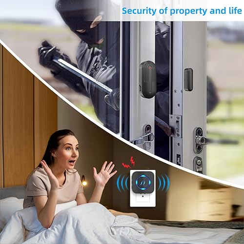 SanJie Wireless Door Chime Sensor, When Door Opens, Entry Alarm for Business/Home/Kids, 5 Adjustable Volume Ringer Alert 2 Sensors + 1 Receivers, 500 FT Range,26 Chimes(1 Sensors + 1 Receiver Black)