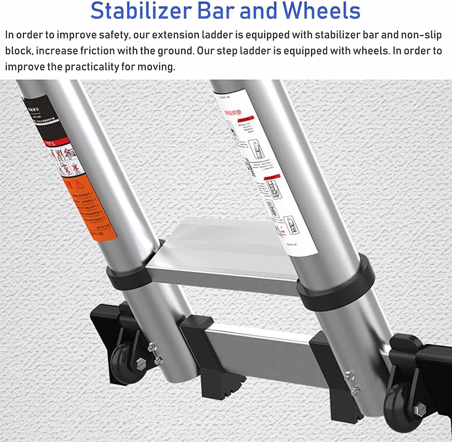 OKUOKA Aluminum Climb Telescoping Ladder 2.6m 3.2m 3.8m 5m 6m 7m, Foldable Telescopic Extension Ladders with Detachable Hook, Outdoor Rooftop Use, Load 200kg (Size : 2.7m/9FT)