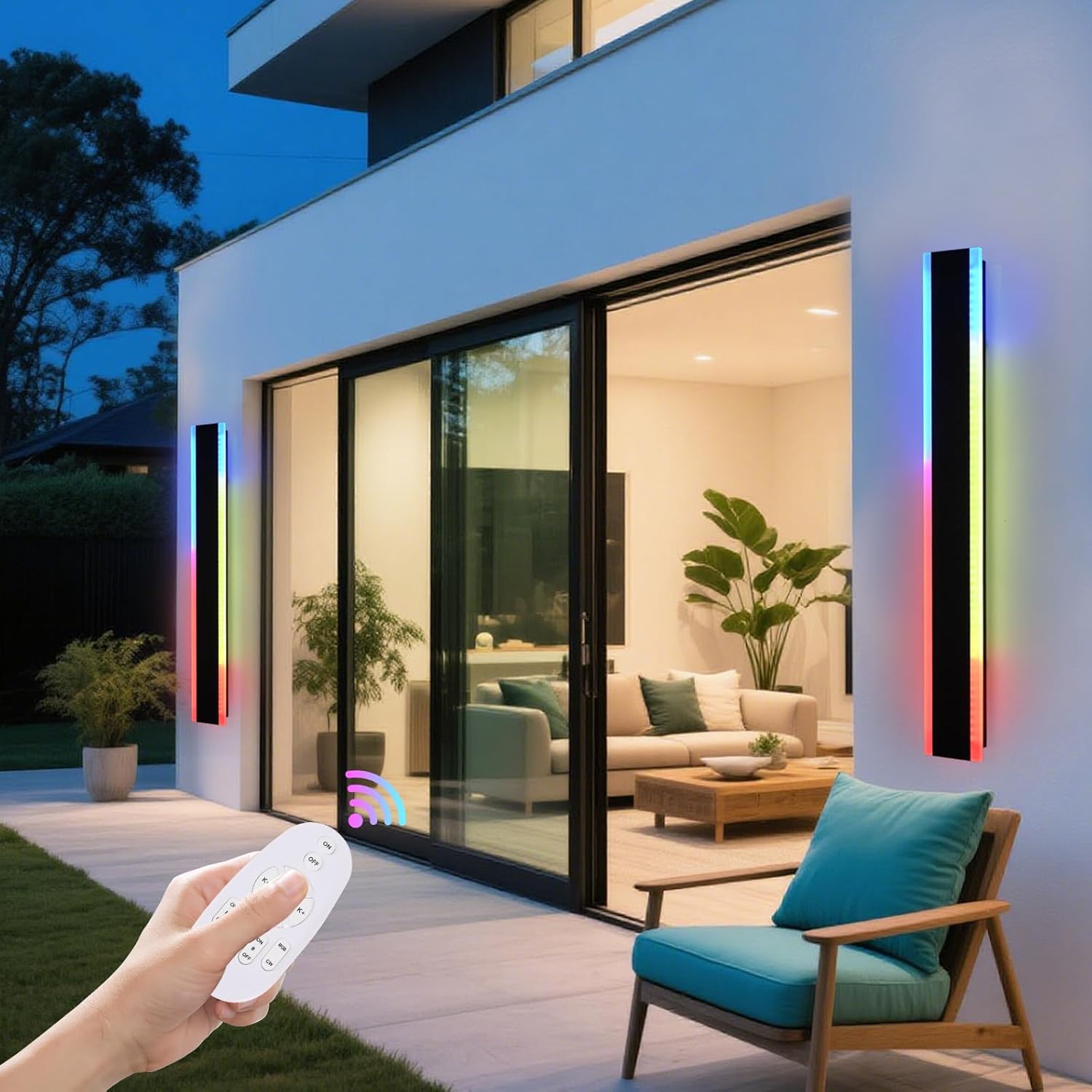 VINLUZ Outdoor LED Wall Light 2 Pack, 24in Modern Long Wall Sconce, 5CCT Adjustable & RGB Color Changing, Dimmable IP65 Waterproof Exterior Lighting for Porch Patio Garage House