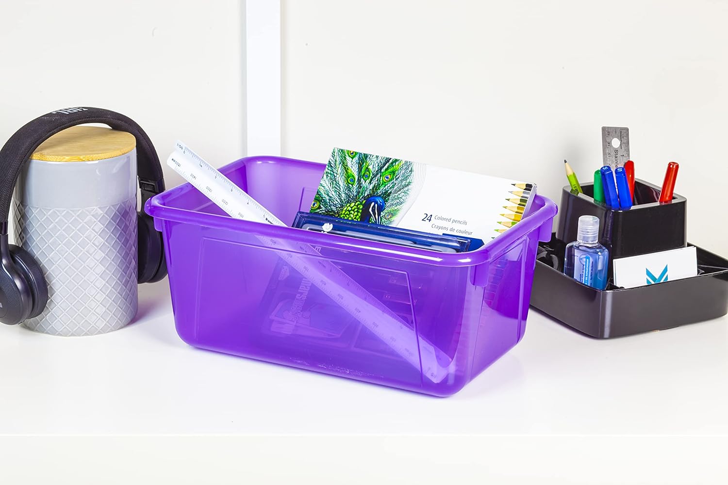 Storex Small Cubby Bin, 12.2 x 7.8 x 5.1 Inches, 5-Pack, Candy Violet (62478U05C)