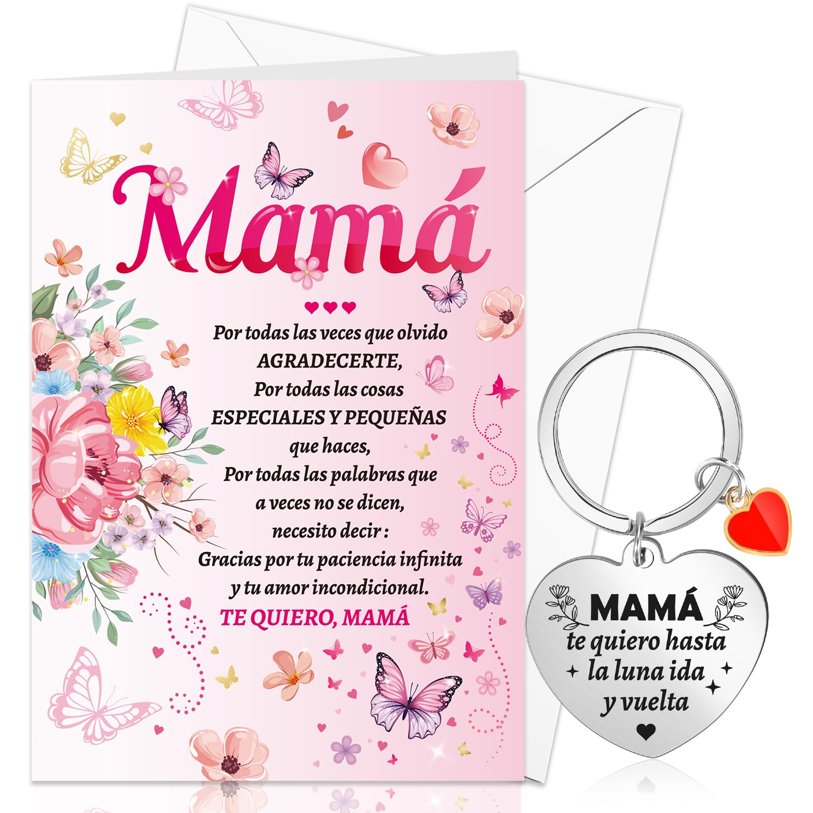 Te Quiero Mamá Geschenkset – Dankeskarte Mit Umschlag + „Ich Liebe Dich“ Schlüsselanhänger Für Muttertag